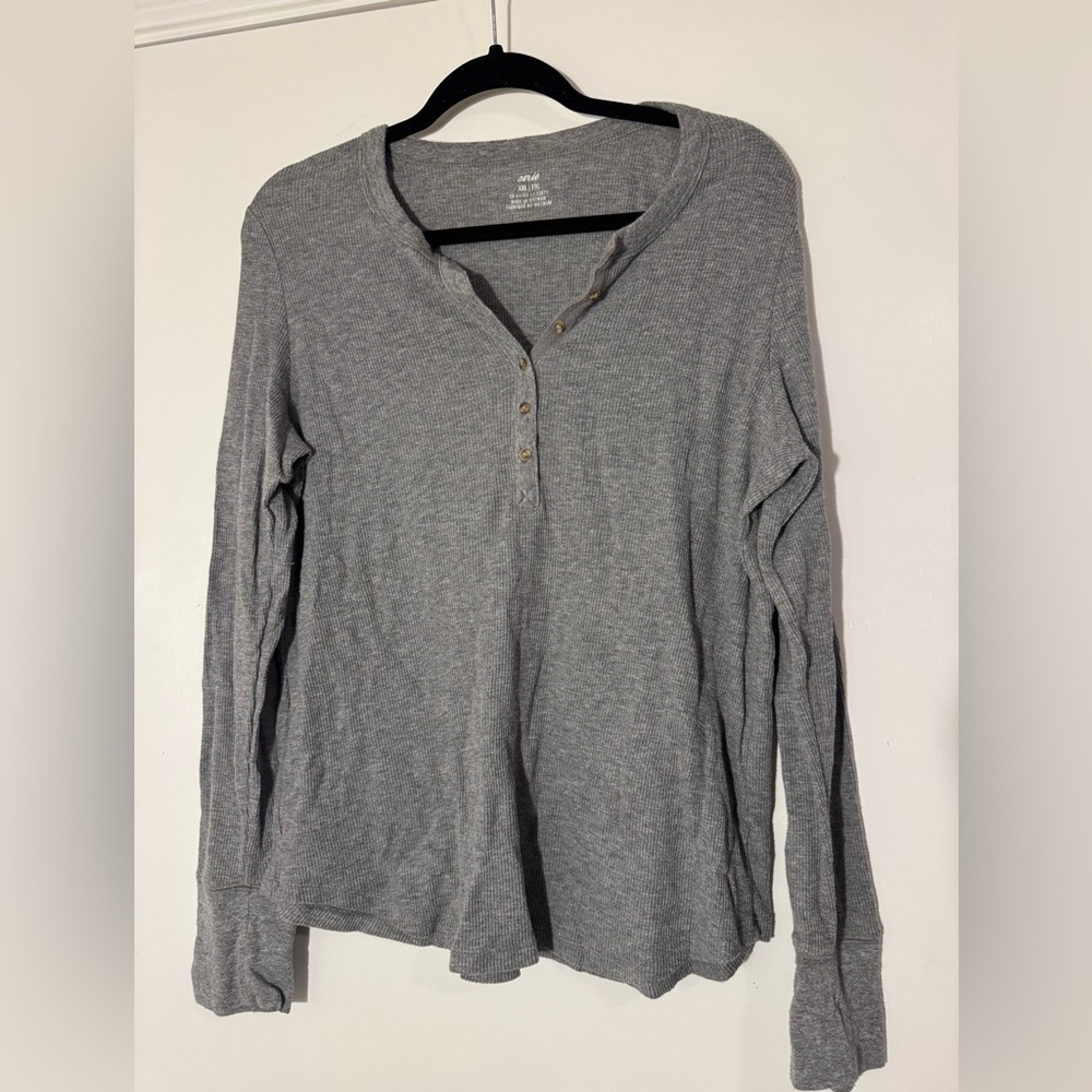 aerie Heather Gray Long-Sleeve Henley Top